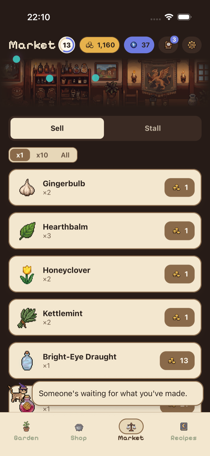 The Market: sell herbs and potions